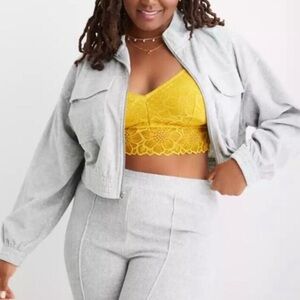 New Aerie gray ribbed cropped full zip jacket size XL
